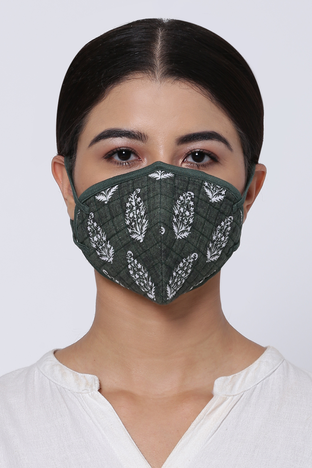 Multicolored Cotton Flax Printed Face Mask image number 2